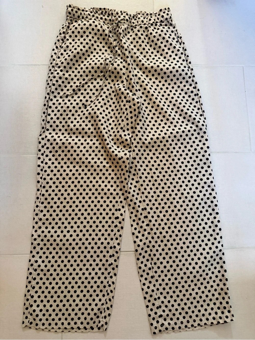 Beige Polka Dot Wide Leg Pants
